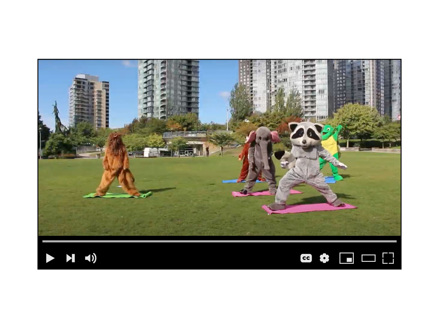 Mockup of a Big Sisters match story video with mascots doing yoga at the park.